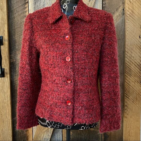 Giancarlo Ferrari Petite Deep Red Women’s Fuzzy Marled Vintage Jacket - Picture 2 of 9